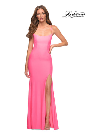 La Femme 30661 prom dress images.  La Femme 30661 is available in these colors: Light Coral.