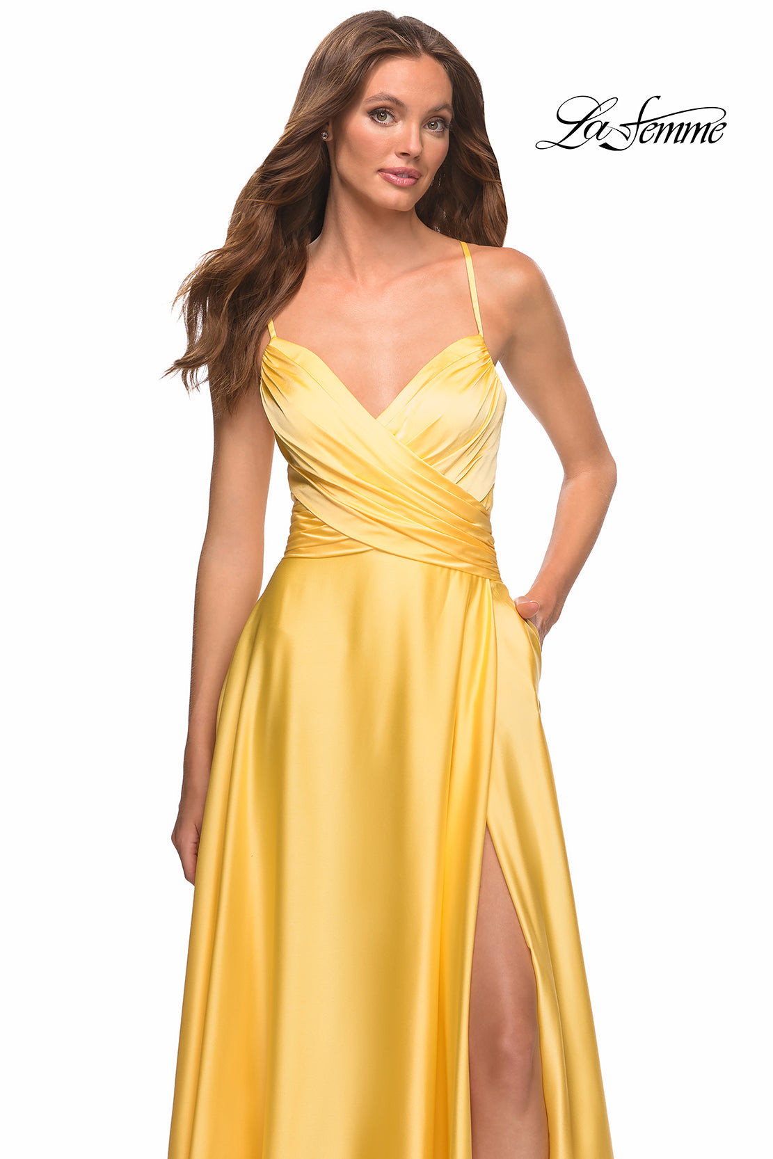 La Femme 30662 prom dress images.  La Femme 30662 is available in these colors: Cloud Blue, Lavender, Yellow.