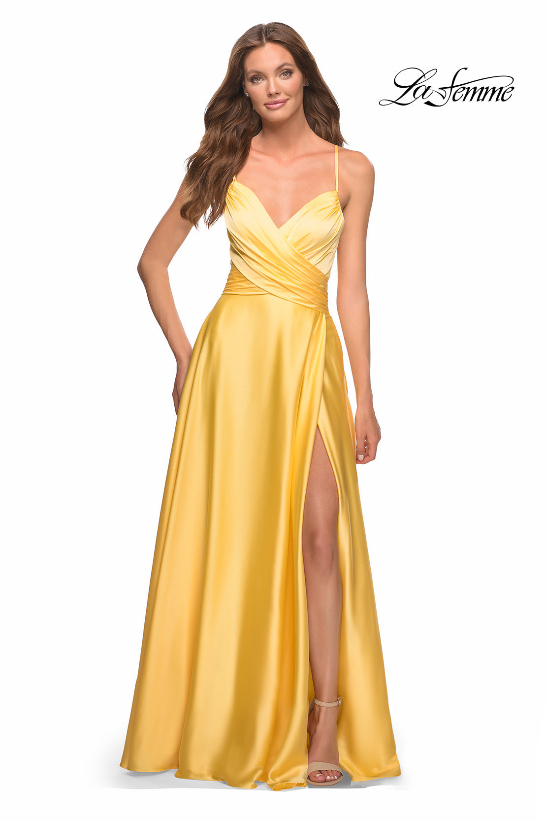 La Femme 30662 prom dress images.  La Femme 30662 is available in these colors: Cloud Blue, Lavender, Yellow.