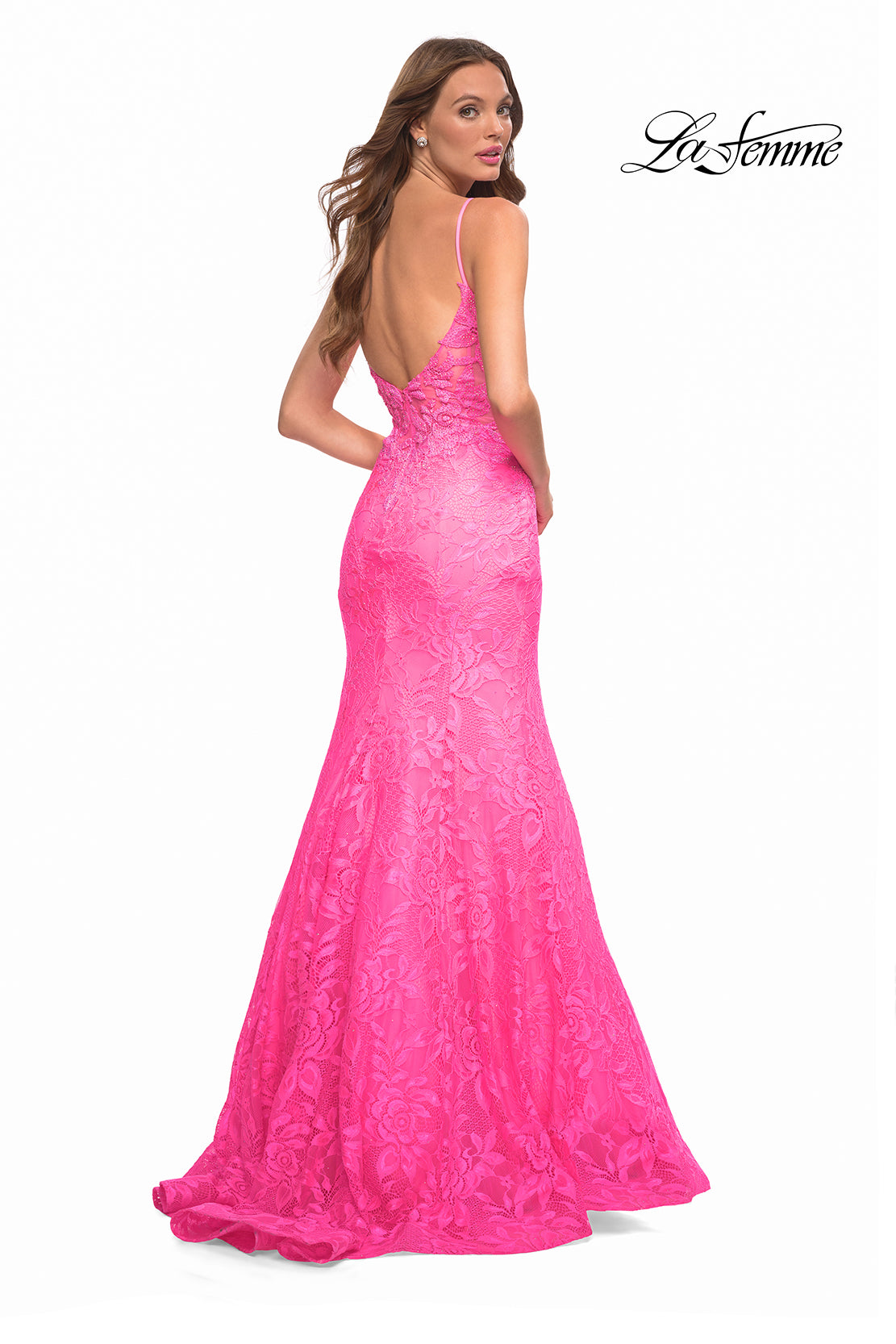 La Femme 30663 prom dress images.  La Femme 30663 is available in these colors: Neon Pink.
