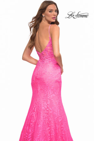 La Femme 30663 prom dress images.  La Femme 30663 is available in these colors: Neon Pink.