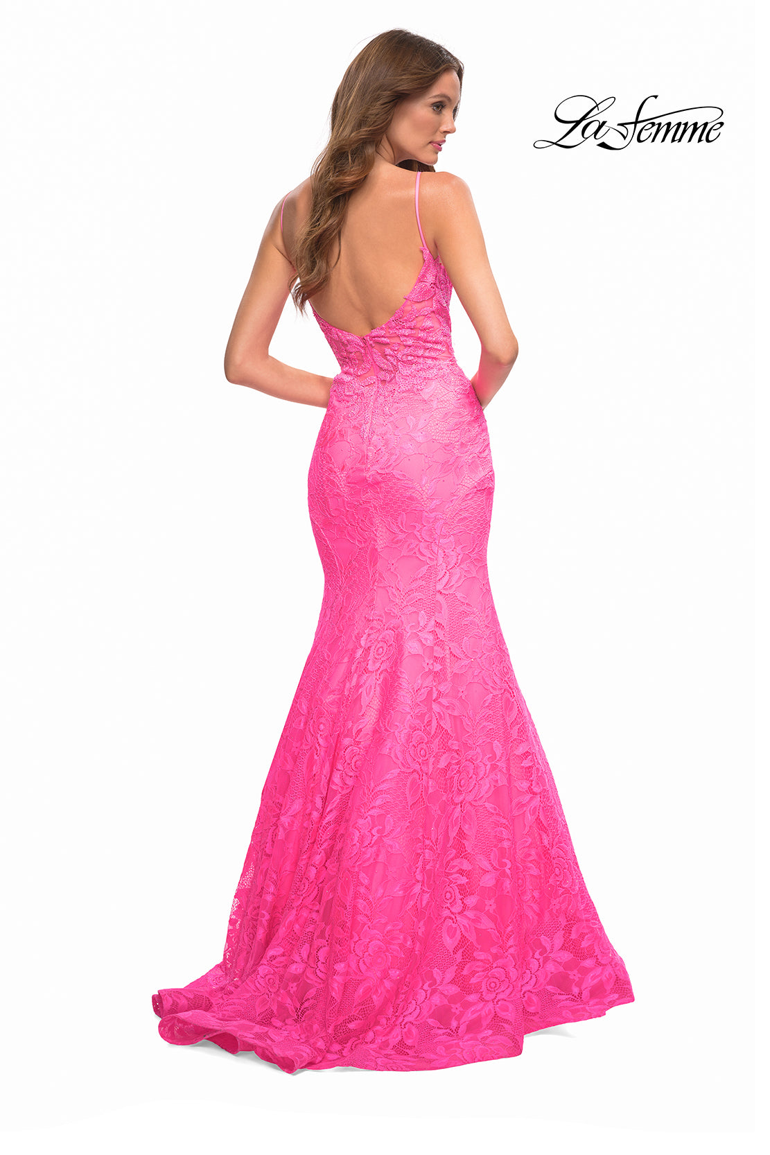 La Femme 30663 prom dress images.  La Femme 30663 is available in these colors: Neon Pink.
