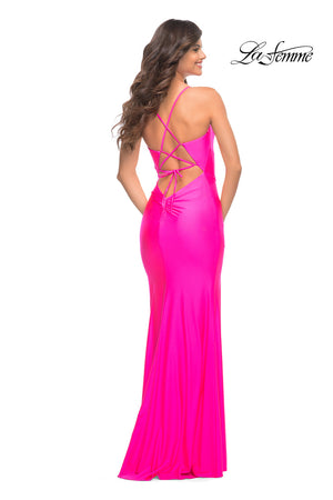 La Femme 30667 prom dress images.  La Femme 30667 is available in these colors: Neon Pink.