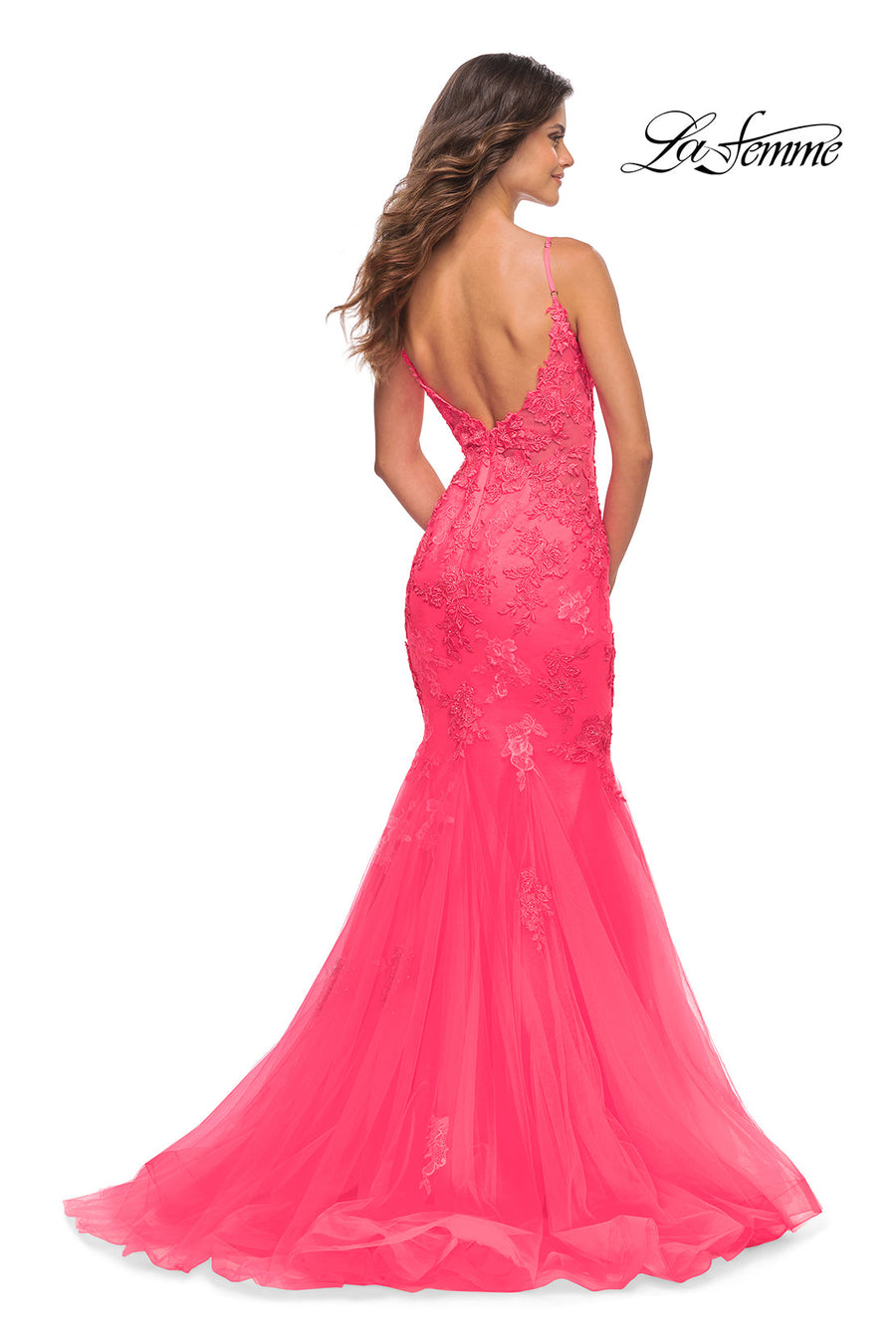 La Femme 30674 prom dress images.  La Femme 30674 is available in these colors: Neon Pink.