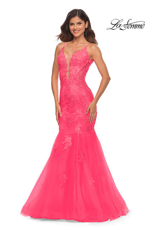 La Femme 30674 prom dress images.  La Femme 30674 is available in these colors: Neon Pink.