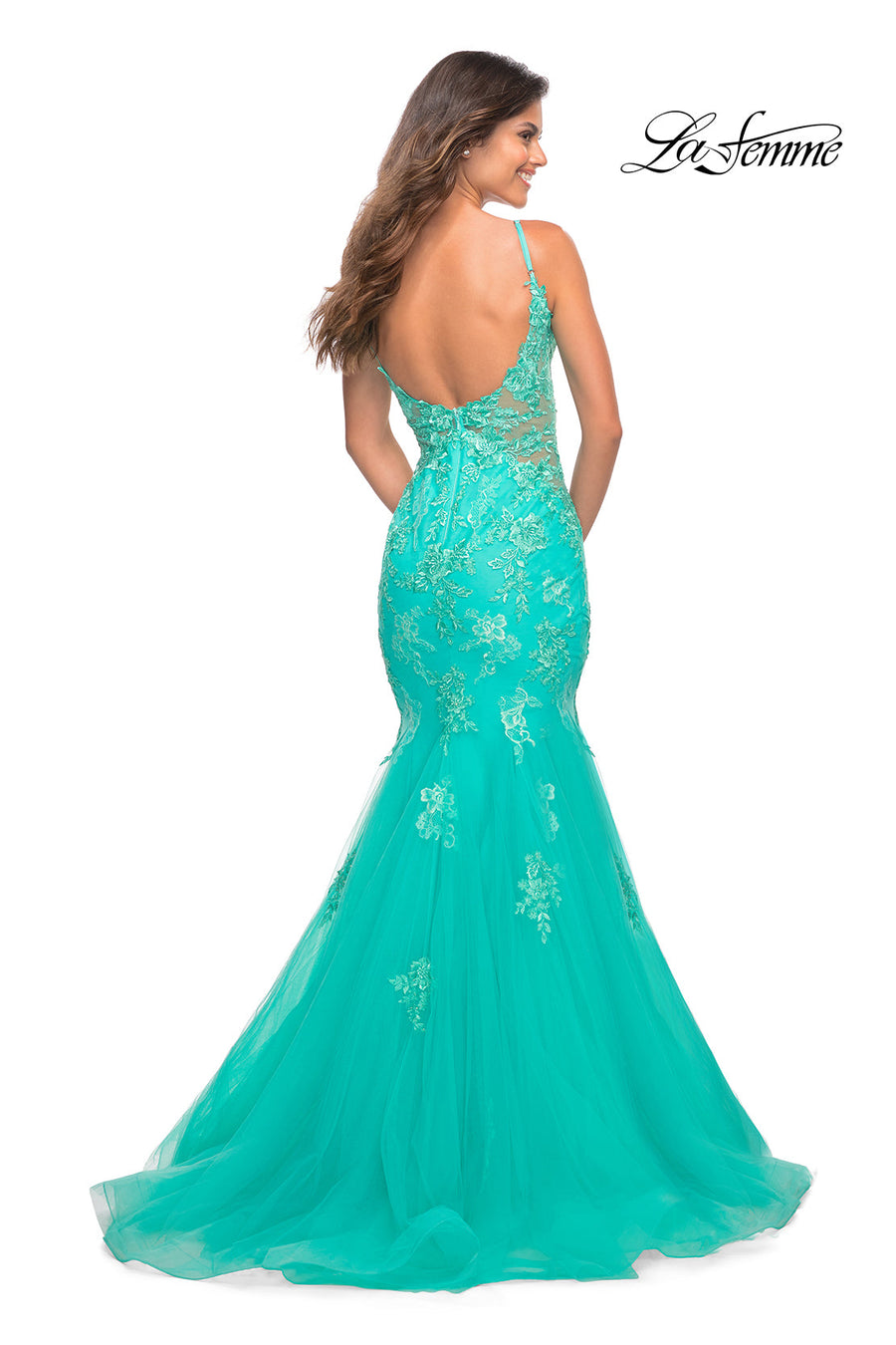 La Femme 30675 prom dress images.  La Femme 30675 is available in these colors: Aqua.