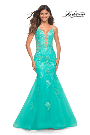 La Femme 30675 prom dress images.  La Femme 30675 is available in these colors: Aqua.