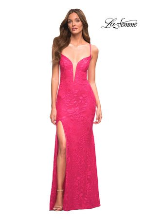 La Femme 30686 prom dress images.  La Femme 30686 is available in these colors: Hot Pink.