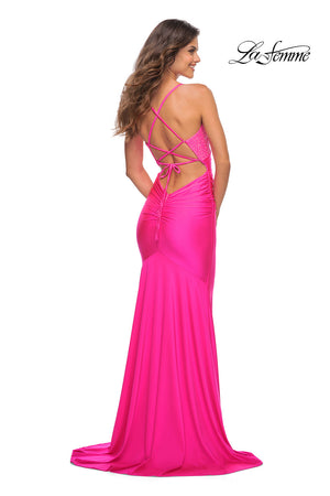 La Femme 30688 prom dress images.  La Femme 30688 is available in these colors: Neon Pink.