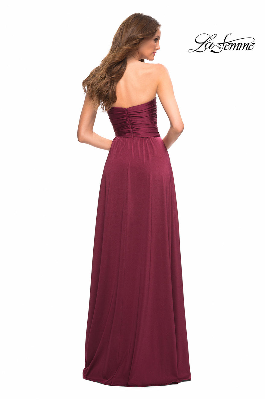 La Femme 30700 prom dress images.  La Femme 30700 is available in these colors: Dark Berry, Light Gold, Mauve, Navy, Silver.