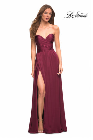 La Femme 30700 prom dress images.  La Femme 30700 is available in these colors: Dark Berry, Light Gold, Mauve, Navy, Silver.