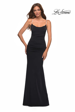 La Femme 30701 prom dress images.  La Femme 30701 is available in these colors: Black, Emerald, Pale Yellow, Red.