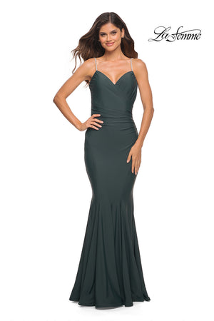 La Femme 30712 prom dress images.  La Femme 30712 is available in these colors: Black, Dark Emerald, Red, Royal Blue.