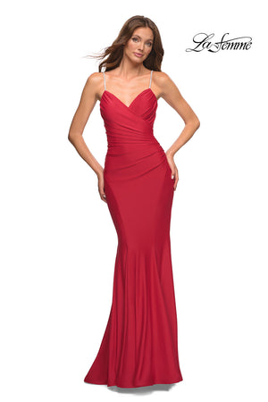 La Femme 30712 prom dress images.  La Femme 30712 is available in these colors: Black, Dark Emerald, Red, Royal Blue.