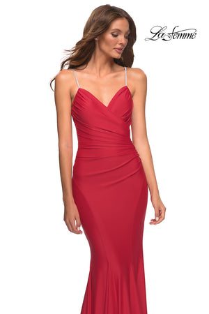 La Femme 30712 prom dress images.  La Femme 30712 is available in these colors: Black, Dark Emerald, Red, Royal Blue.