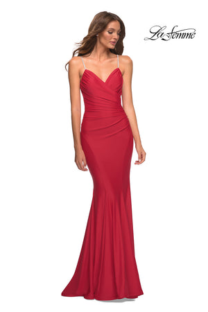 La Femme 30712 prom dress images.  La Femme 30712 is available in these colors: Black, Dark Emerald, Red, Royal Blue.