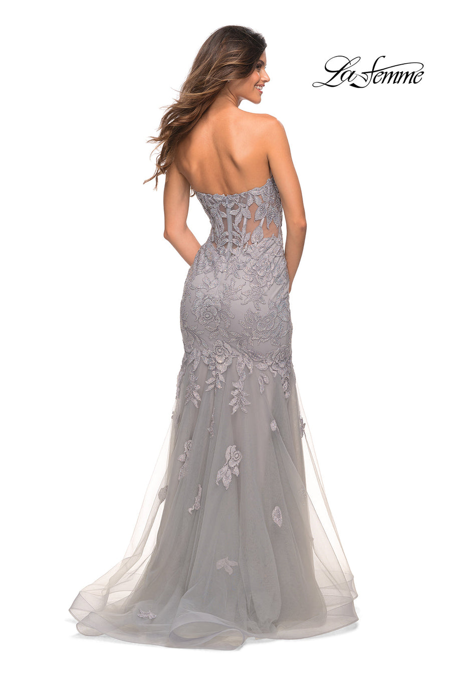 La Femme 30717 prom dress images.  La Femme 30717 is available in these colors: Champagne, Silver.