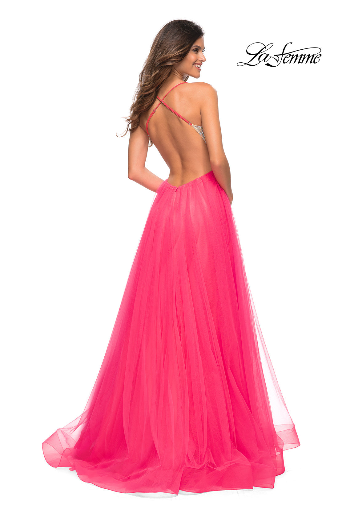 La Femme 30721 prom dress images.  La Femme 30721 is available in these colors: Neon Pink.