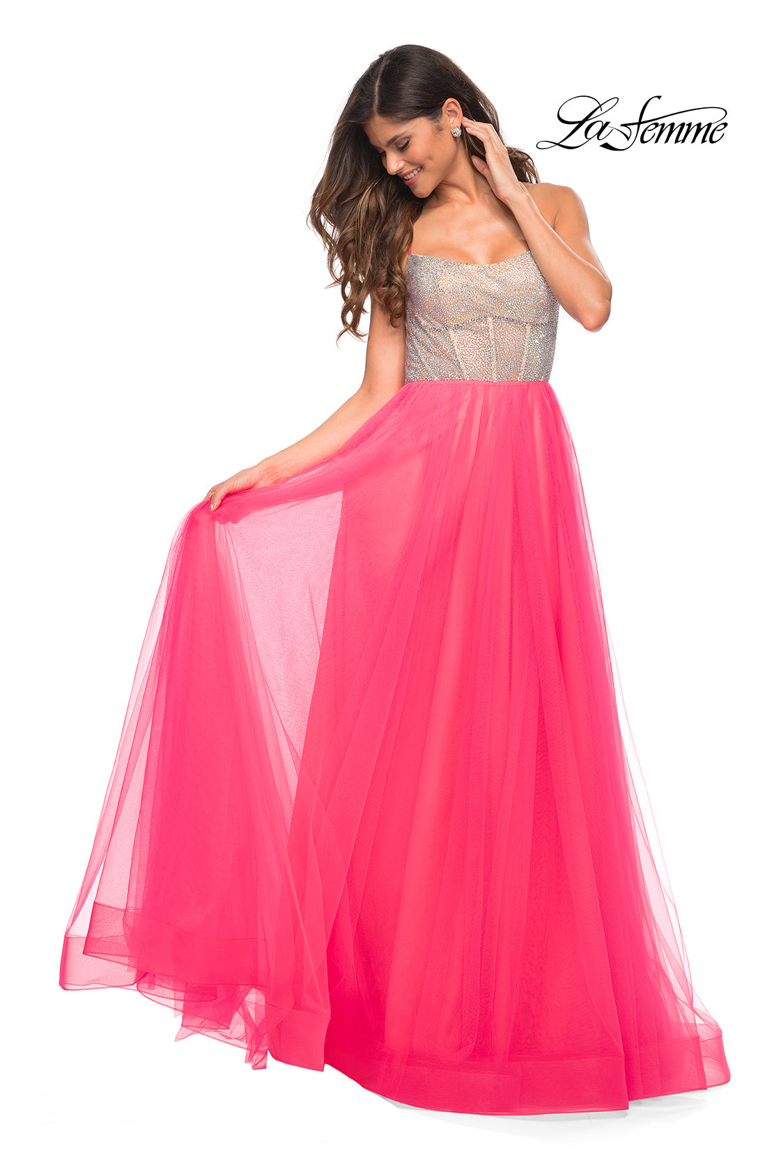 La Femme 30721 prom dress images.  La Femme 30721 is available in these colors: Neon Pink.