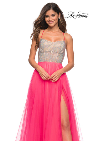 La Femme 30721 prom dress images.  La Femme 30721 is available in these colors: Neon Pink.