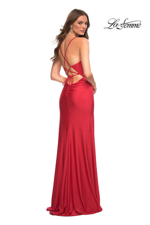 La Femme 30726 prom dress images.  La Femme 30726 is available in these colors: Aqua, Black, Coral, Periwinkle, Red, Royal Blue.