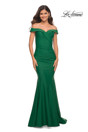 La Femme 30736 prom dress images.  La Femme 30736 is available in these colors: Emerald, Navy, Wine.