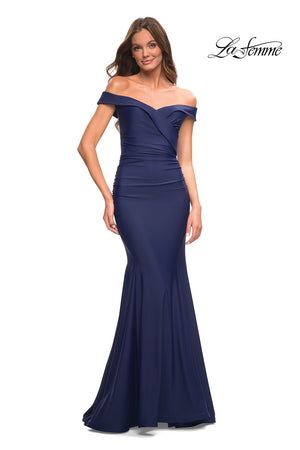 La Femme 30736 prom dress images.  La Femme 30736 is available in these colors: Emerald, Navy, Wine.