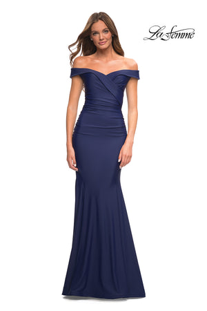 La Femme 30736 prom dress images.  La Femme 30736 is available in these colors: Emerald, Navy, Wine.