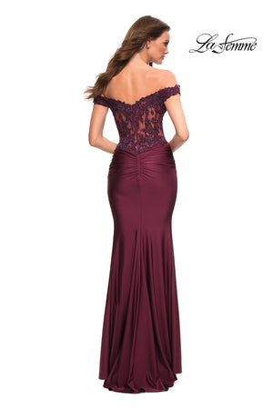 La Femme 30741 prom dress images.  La Femme 30741 is available in these colors: Dark Berry, Emerald, Navy.