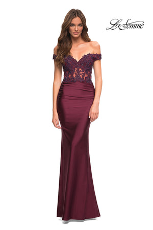 La Femme 30741 prom dress images.  La Femme 30741 is available in these colors: Dark Berry, Emerald, Navy.