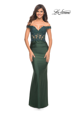 La Femme 30741 prom dress images.  La Femme 30741 is available in these colors: Dark Berry, Emerald, Navy.