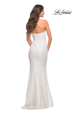 La Femme 30743 prom dress images.  La Femme 30743 is available in these colors: Aqua, Indigo, White.