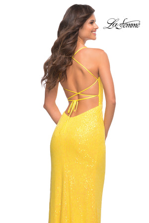 La Femme 30747 prom dress images.  La Femme 30747 is available in these colors: Aqua, Yellow.