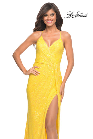 La Femme 30747 prom dress images.  La Femme 30747 is available in these colors: Aqua, Yellow.