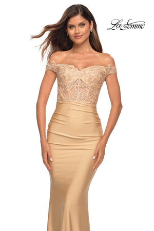 La Femme 30760 prom dress images.  La Femme 30760 is available in these colors: Light Gold.
