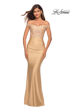 La Femme 30760 prom dress images.  La Femme 30760 is available in these colors: Light Gold.