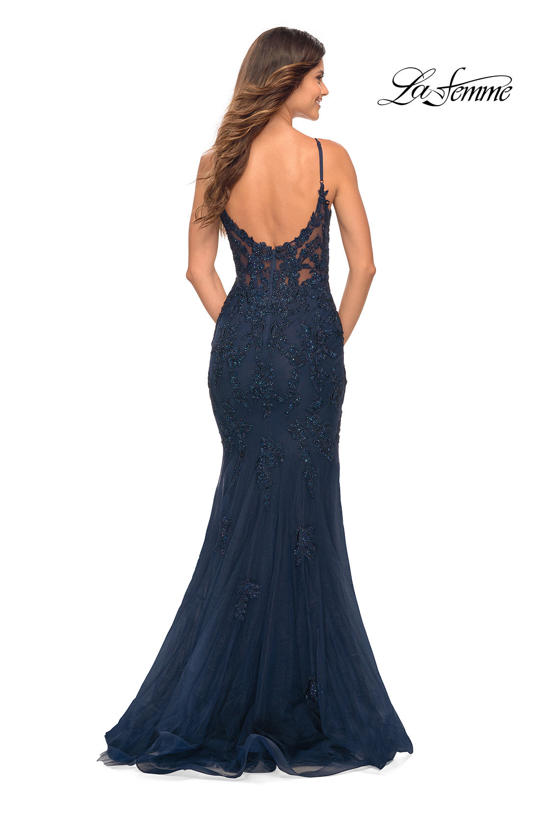 La Femme 30787 prom dress images.  La Femme 30787 is available in these colors: Navy.