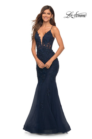 La Femme 30787 prom dress images.  La Femme 30787 is available in these colors: Navy.