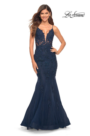 La Femme 30787 prom dress images.  La Femme 30787 is available in these colors: Navy.