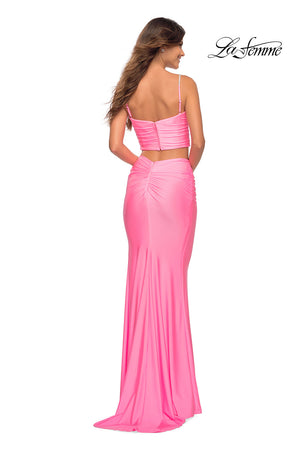 La Femme 30789 prom dress images.  La Femme 30789 is available in these colors: Hot Coral, Pink, Yellow.
