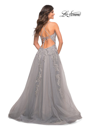 La Femme 30810 prom dress images.  La Femme 30810 is available in these colors: Silver.
