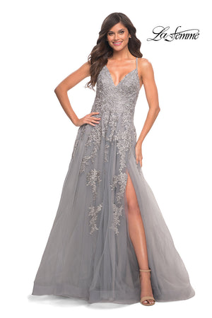 La Femme 30810 prom dress images.  La Femme 30810 is available in these colors: Silver.