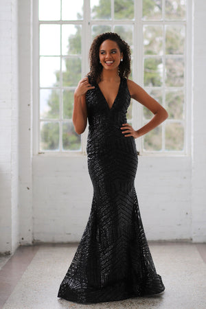 Miah Vega 15999 geometric sequins prom dresses comes in the following colors: Black, Hot Pink, Royal, Red and White.