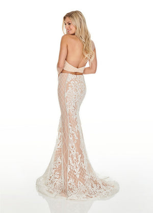 Rachel Allan 7003 prom dress images.  Rachel Allan 7003 is available in these colors: White Aqua, White Coral, White Nude.