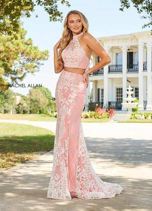 Rachel Allan 7003 prom dress images.  Rachel Allan 7003 is available in these colors: White Aqua, White Coral, White Nude.