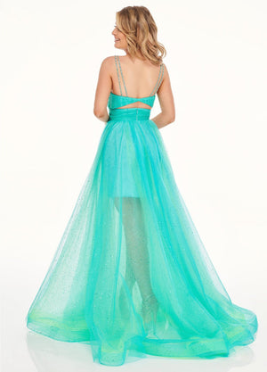 Rachel Allan 70063 prom dress images.  Rachel Allan 70063 is available in these colors: Coral Iridescent, Turquoise Iridescent.