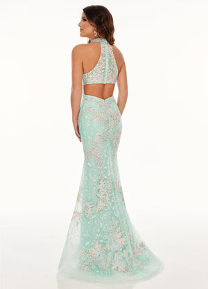 Rachel Allan 70066 prom dress images.  Rachel Allan 70066 is available in these colors: Mint Multi, Pink Multi.