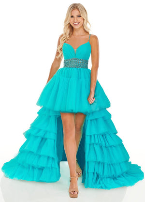 Rachel Allan 70074 prom dress images.  Rachel Allan 70074 is available in these colors: Neon Orange, Neon Turquoise.