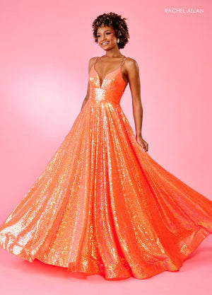 Rachel Allan 70130 prom dress images.  Rachel Allan 70130 is available in these colors: Hot Pink, Ocean Blue, Purple, Tangerine.