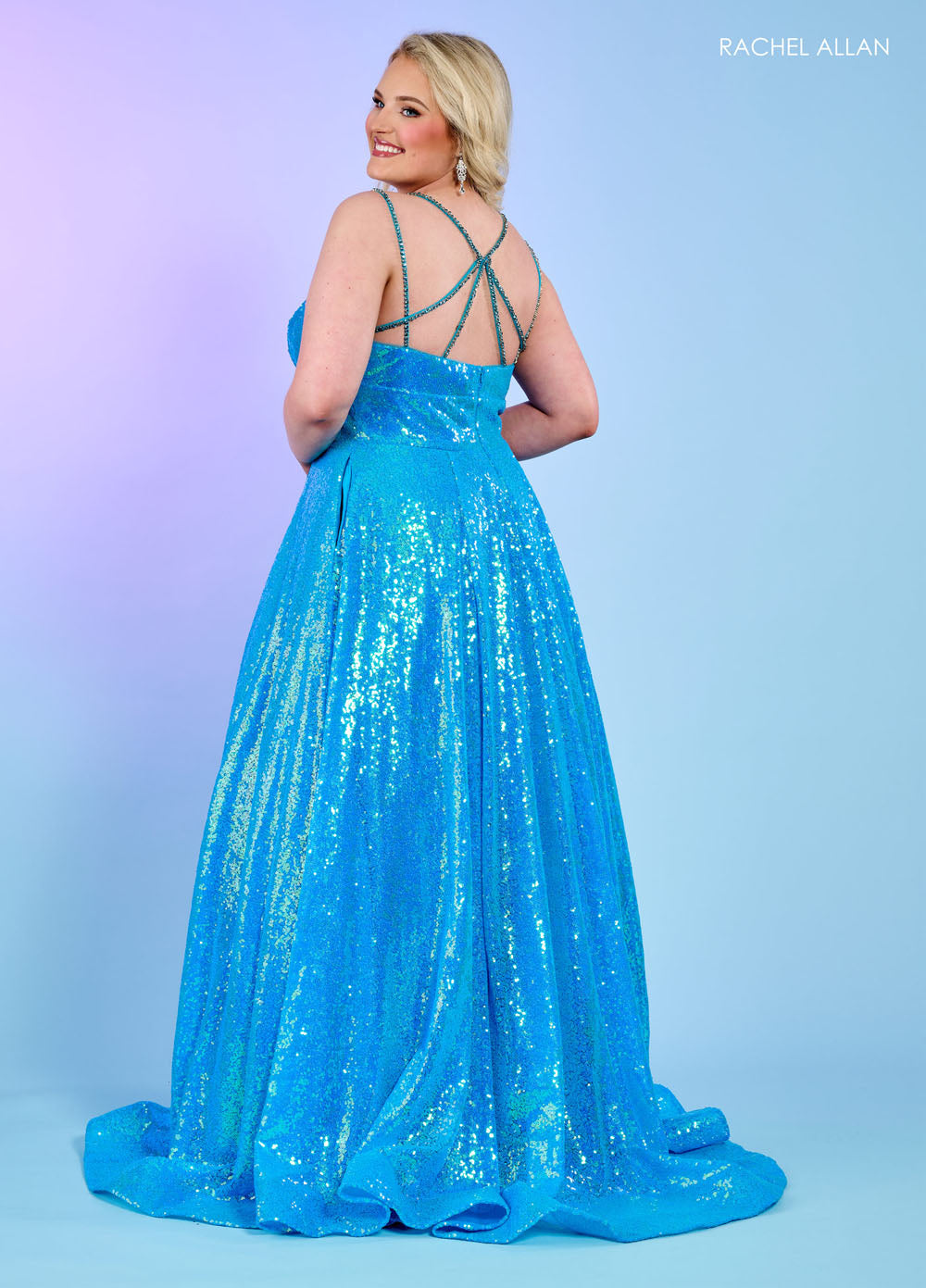 Elegant Blue/Purple V Neck Lace Chiffon Long Prom Dresses with High Sl —  Bridelily